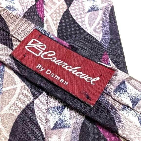 Men's Vintage 100% Silk Tie Abstract Diamond Pattern Motif - Picture 6 of 13